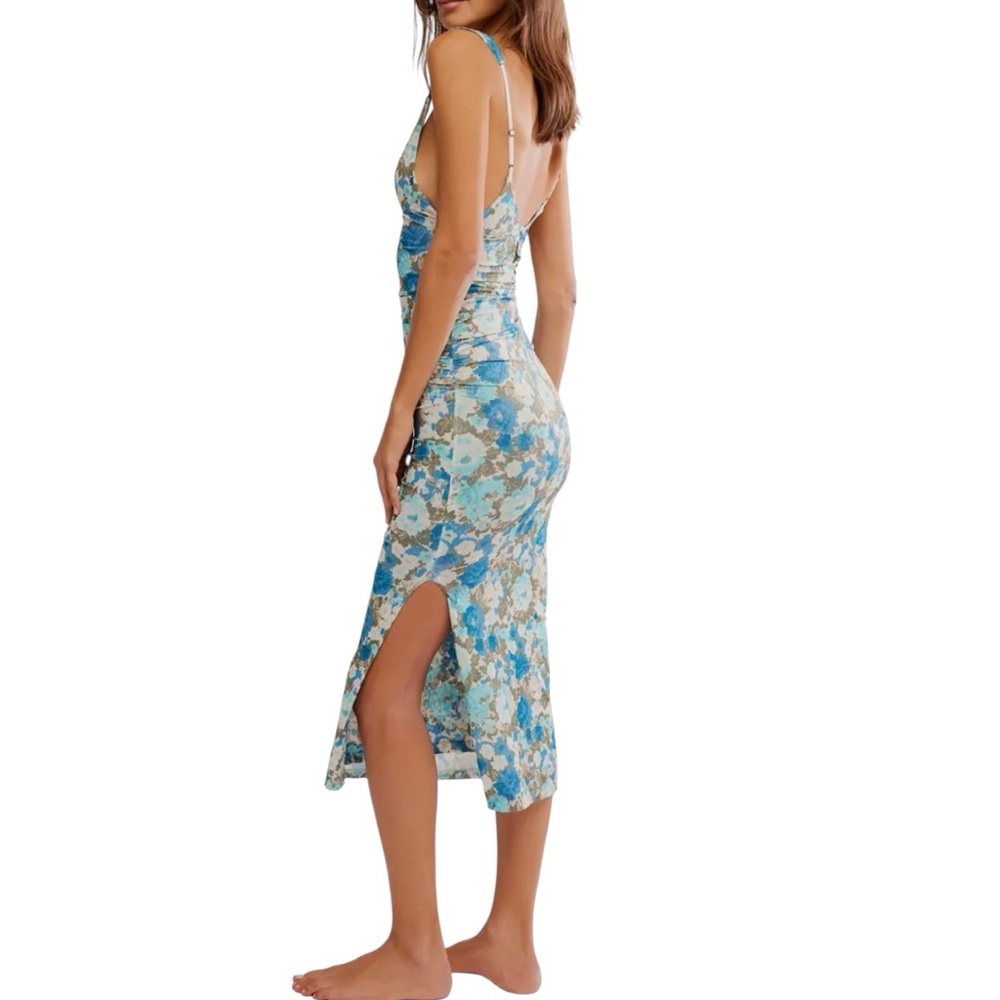 Free People | Long Live Printed Bodycon Dress or Slip Blue | Small New with Tag - Picture 3 of 16